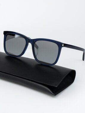 Saint Laurent Men Sunglasses Blue Silver Square SL116K 003 NEW AUTHENTIC